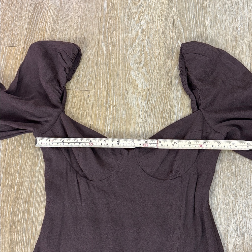 Aritzia Wilfred Novella Long Puff Sleeve Mini Dress Chocolate Mocha Brown size 4 - Picture 11 of 15